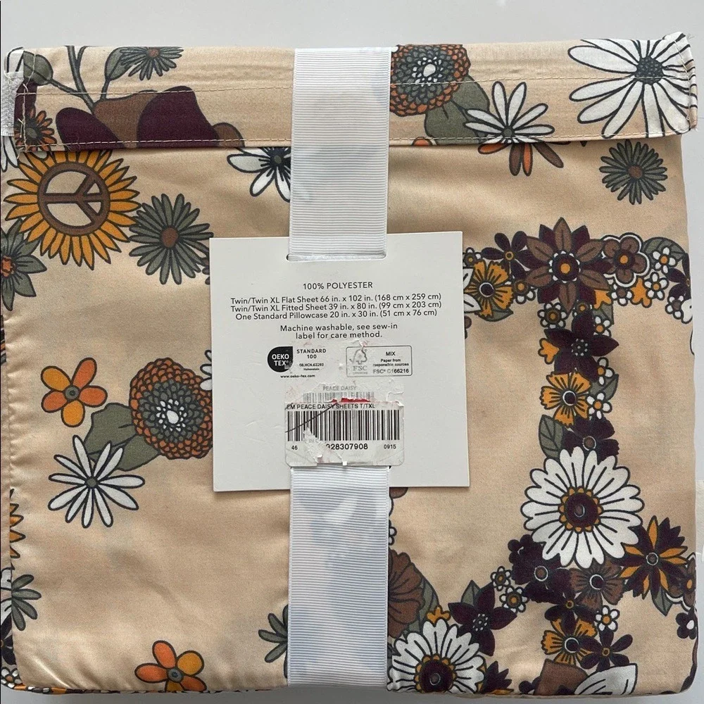 Boho Peace Daisy Floral Twin/Twin‎ XL Sheet Set NWT